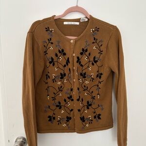 Vintage Cardigan Floral Embroidered Detailed Sweater Rare Large Ballinger Gold